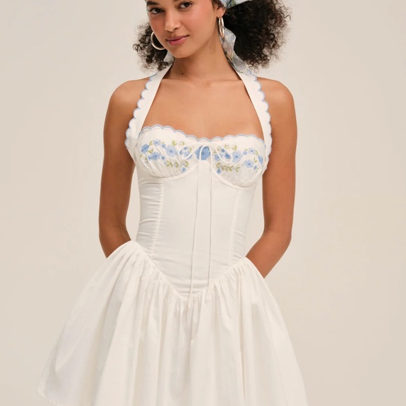 for love & lemons tea time poplin bustier mini dress white size S NWT - Picture 2 of 7